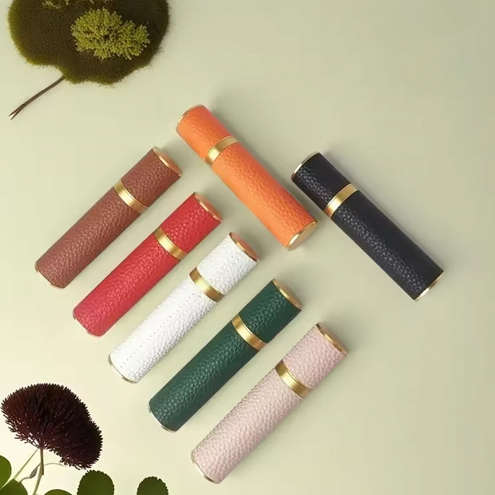 Portable Empty Travel Refillable Bottle With Sprayer Luxury Leather 15ml