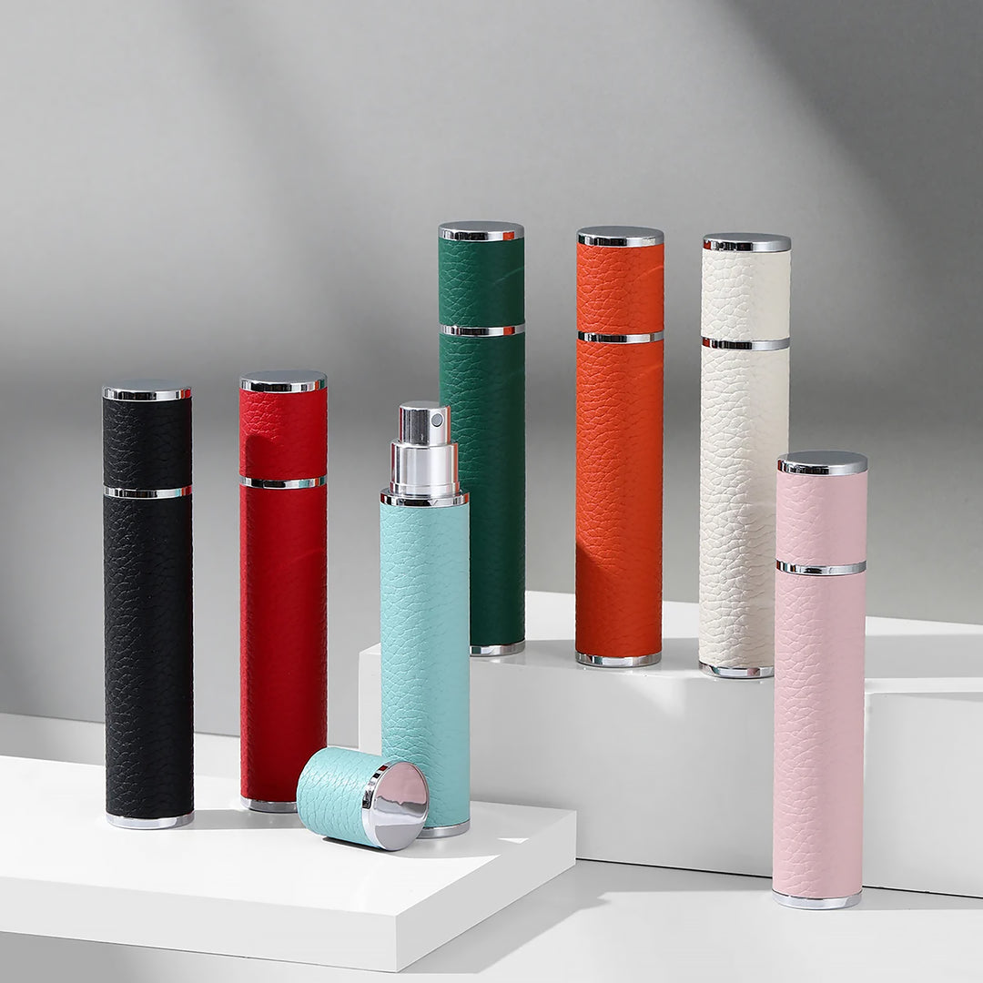 Portable Empty Travel Refillable Bottle With Sprayer Luxury Leather Magnetic Cap 10ml